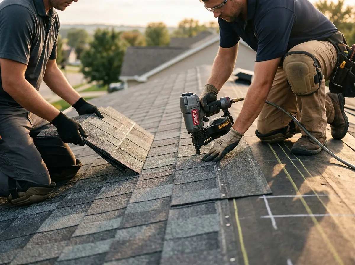 Professional roofer working on a residential roof in Twin Lakes